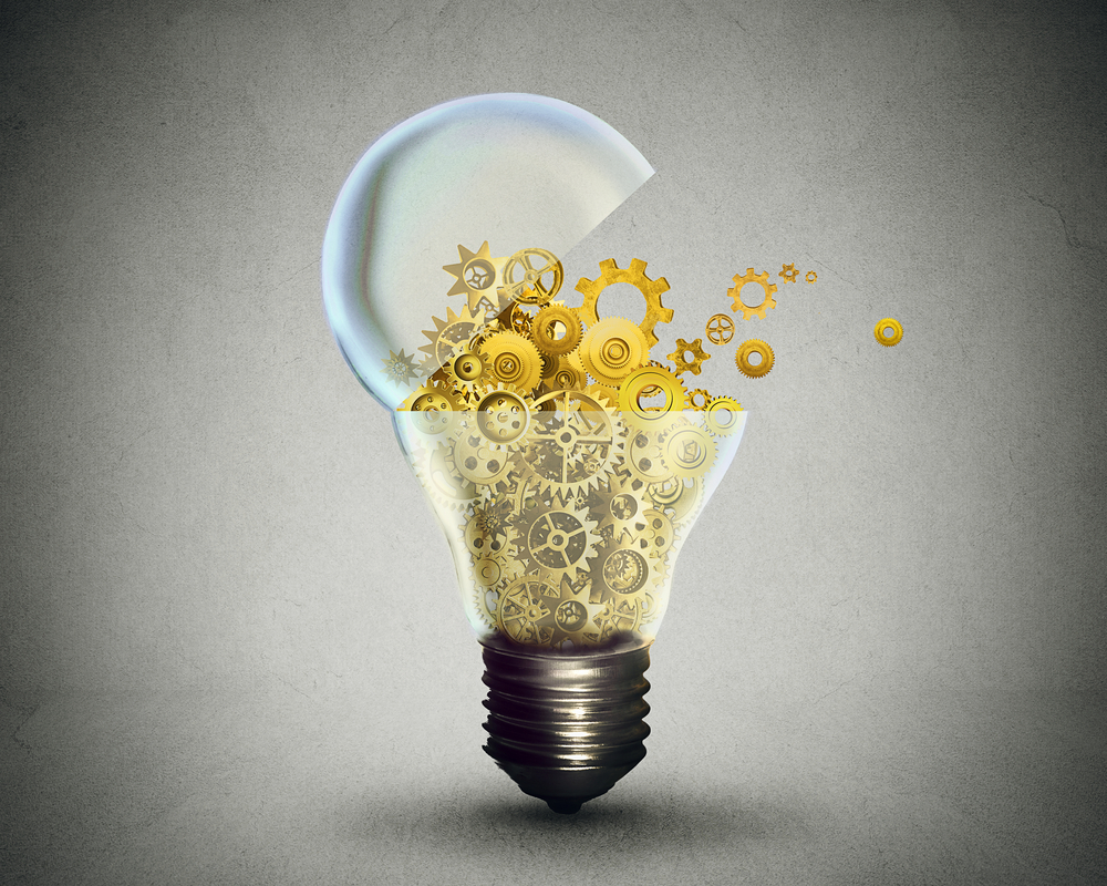 Creative technology and communication concept as an open door light bulb transferring gears and cogs.Business metaphor for downloading or uploading innovation solutions. Creative technology and communication concept as an open door light bulb transferring gears and cogs.Business metaphor for downloading or uploading innovation solutions.