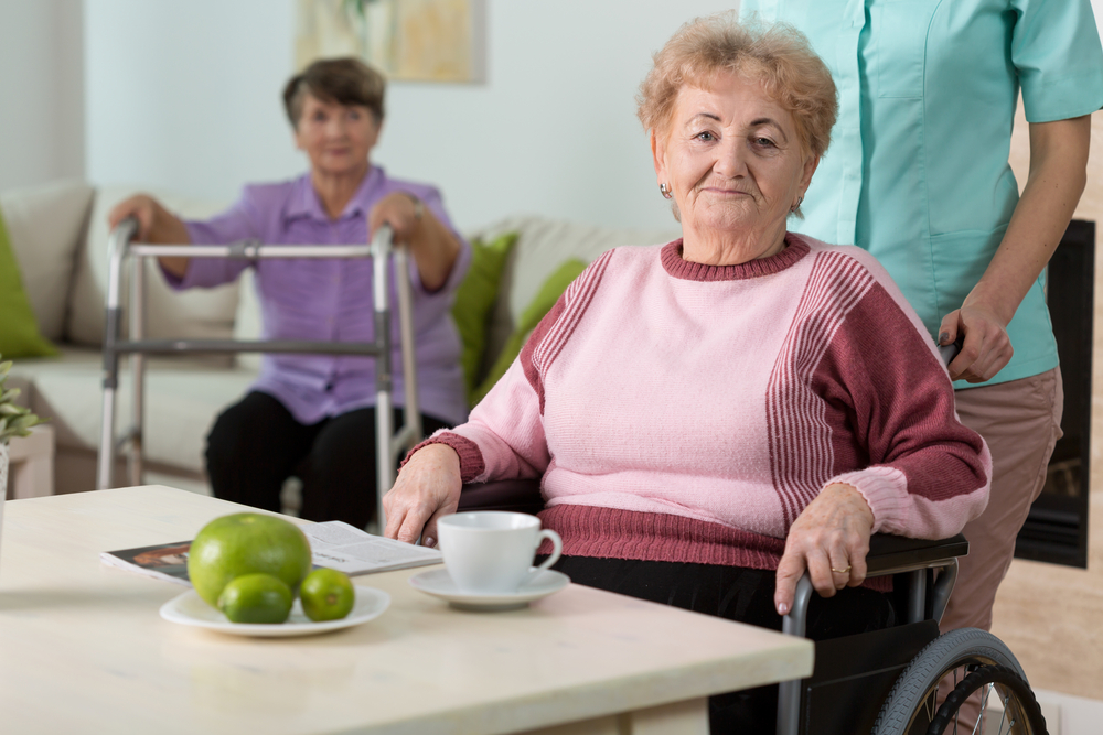 Older disabled woman on wheelchair in nursing home Older disabled woman on wheelchair in nursing home
